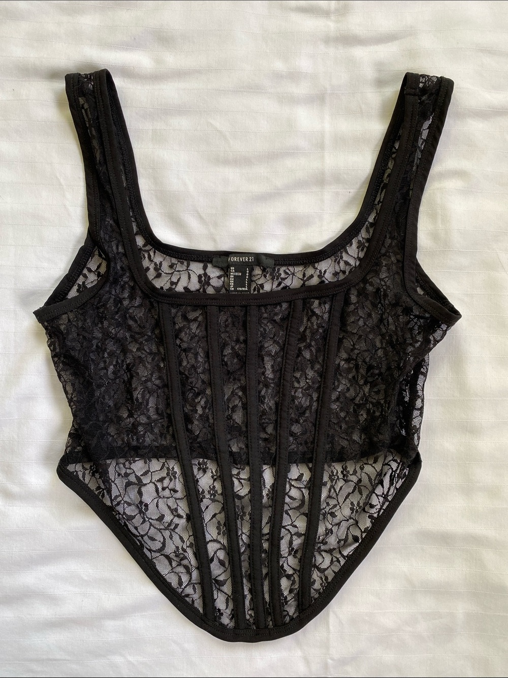 Forever 21 Black Lace Boned Bodysuit